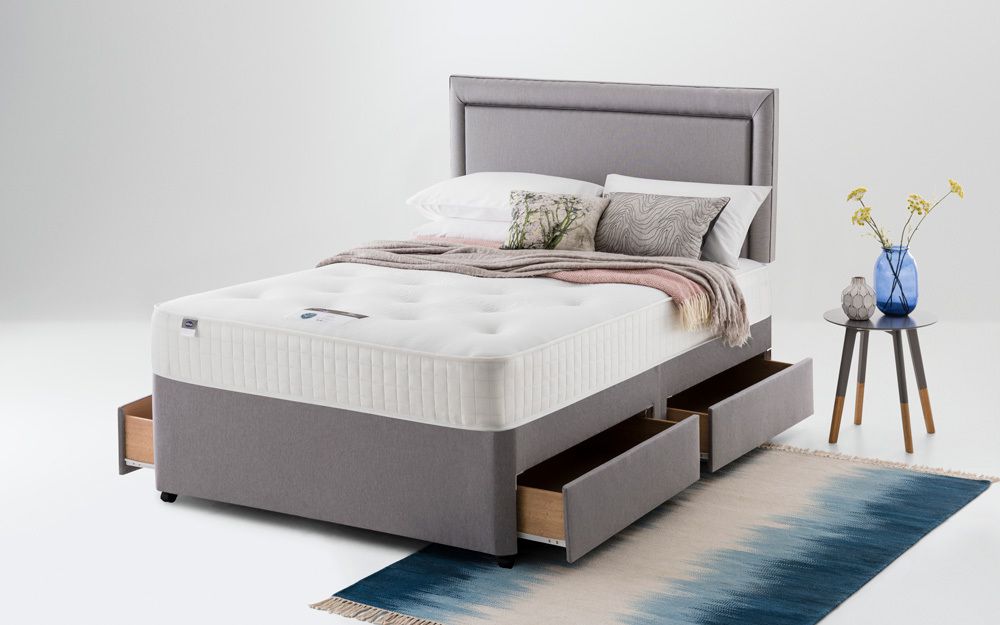 Silentnight Athens 1400 Mirapocket Ortho Divan Bed Set, Small Double, 4 Drawers, Matching Castello Headboard, Slate Grey