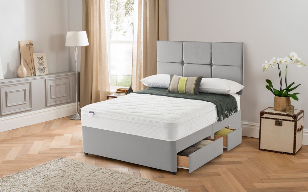 Silentnight Rio Miracoil Cushion Top Divan Bed Set, Small Double, 2 Drawers, Matching Paris Headboard, Sandstone