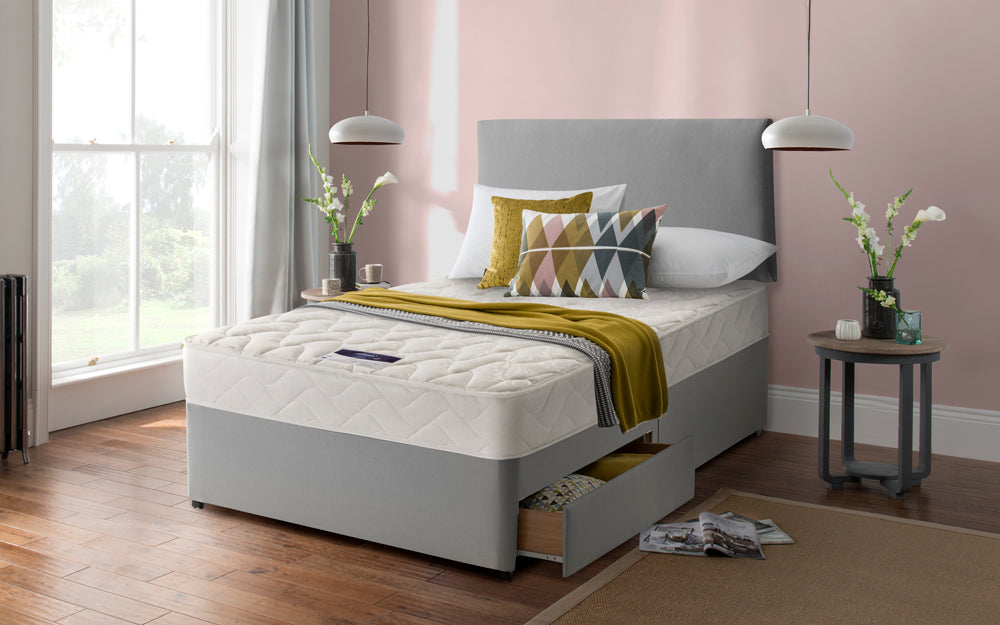 Silentnight Vilana Limited Edition Miracoil Divan Bed Set, Double, 2 Drawers + 2 Half Drawers, Matching Castello Headboard, Slate Grey