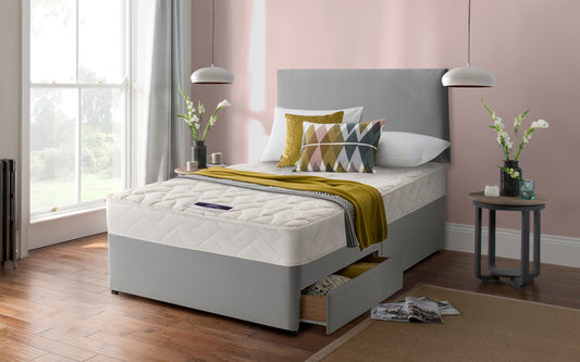 Silentnight Vilana Limited Edition Miracoil Divan Bed Set, Superking, No Storage, Matching Paris Headboard, Sandstone